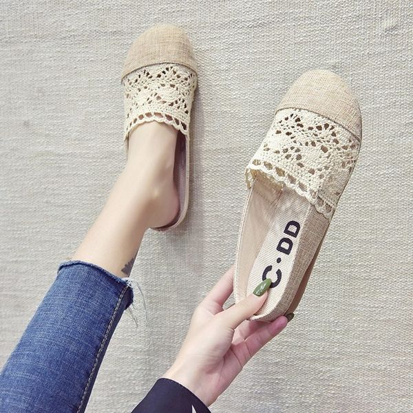 

cover toe female shoes ladies' slippers loafers 2020 flat summer slides rubber fretwork fabric pu cotton shoes cover toe x1020, Black