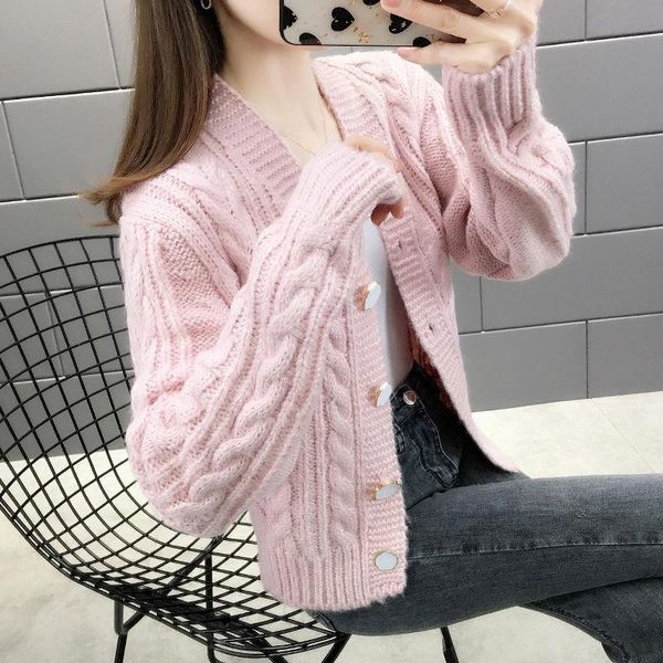 

women's fashion new knitted solid color harajuku sweater ladies jacket 2020 autumn winter button college style v-neck trend, White
