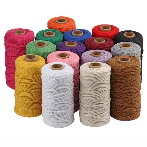 

110yards 3mm 100% cotton cord colorful cord rope beige twisted craft macrame string diy home textile wedding decorative supply1, Black;white