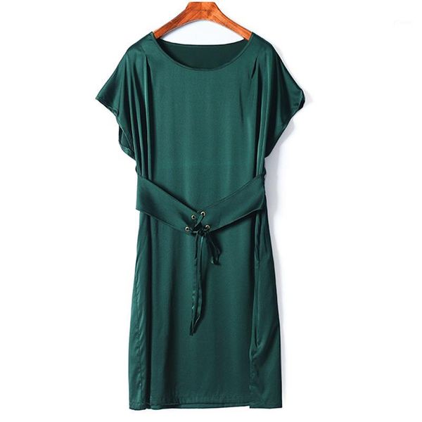 

new plus size 100% pure silk dress women elegant dark green loose dresses summer discount broken size1, White;black