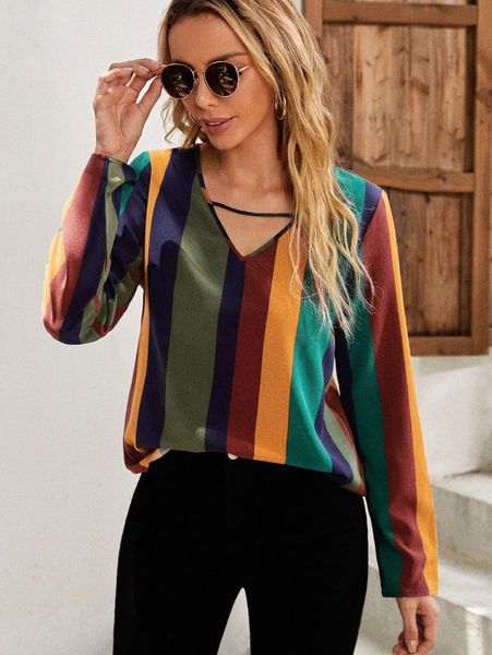 

block striped cut out blouse y8fo#, White