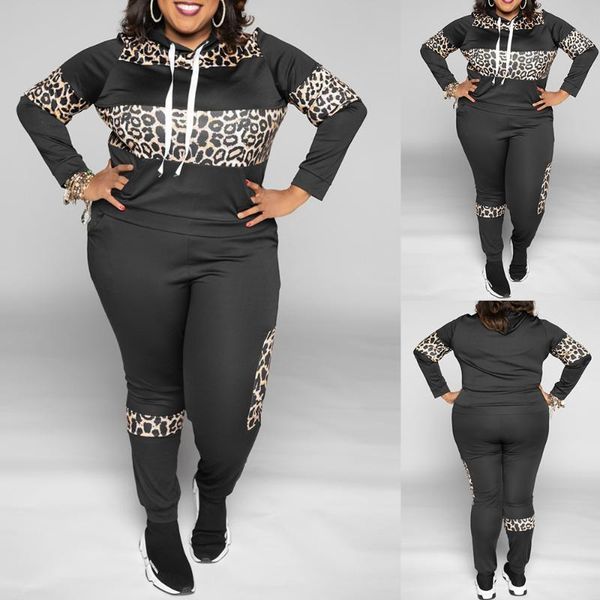 

5xl plus size 2 piece set for women clothing set fall large size ladies outfits leopard print tracksuit suits female clothes d30, Gray