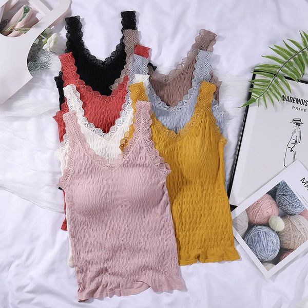 

camisoles & tanks women 2021 autumn fashion lace bottoming vest female solid color ladies slim v-neck sleeveless d884, Black;white