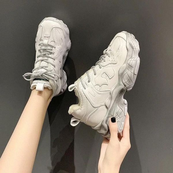 

winter platform sneakers women shoes thick sole plush sneakers warm casual vulcanized shoes women chunky trainers black beige #9w1b