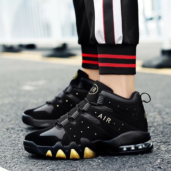 

men high-sports cushioning basketball athletic mens shoes comfortable breathable retro sneakers c1212, Black;white