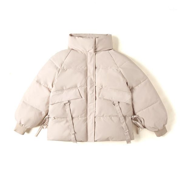 

jvcake women's cotton jacket women short stand up collar solid color 2020 loose korean version of the bread jacket waist cotton1, Black