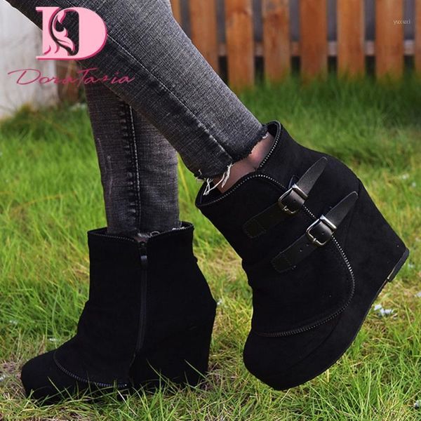 

boots doratasia brand large sizes 43 winter women shoes vintage wedges high heels platform ankle boots1, Black