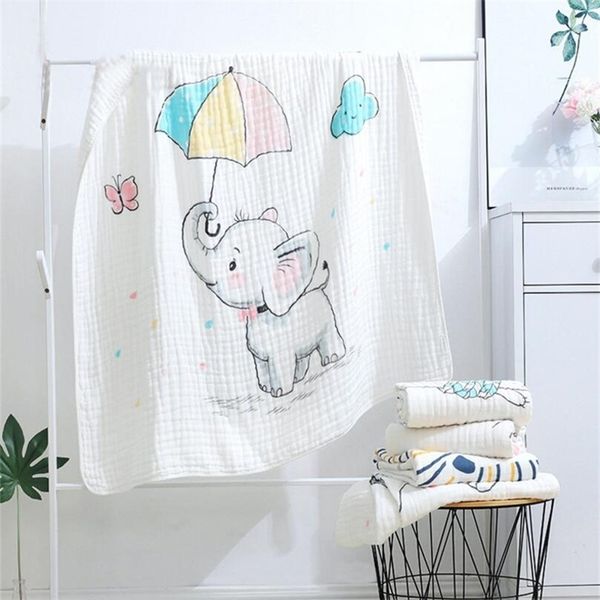 

blanket 110x110 cm muslin cotton 6 layers thick newborn swaddling autumn baby swaddle bedding elephants receiving 201211