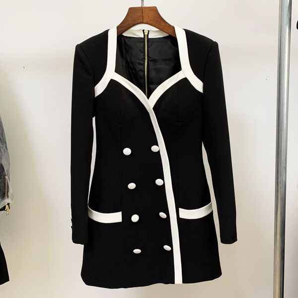 

european style mini 2021 lean autumn double breasted shreds runway designer women party dress ixj0, Black;gray