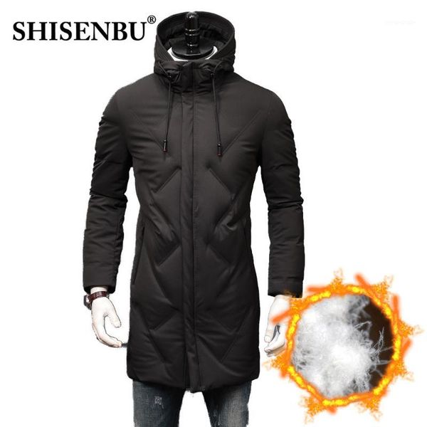 

2018 long down jacket men thick winter 90% white duck down hooded high collar man's coat pockets waterproof men warm parka xxxl1, Black
