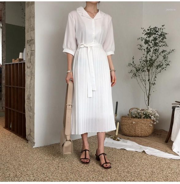 

obrix spring summer vibe female dress light square collar single breasted casual vintage mid length simple dress for women1, Black;gray