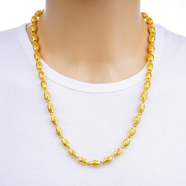 

chains luxury 24k yellow gold necklace for men bead hollow chain dragon head hand party birthday fine jewelry, Silver