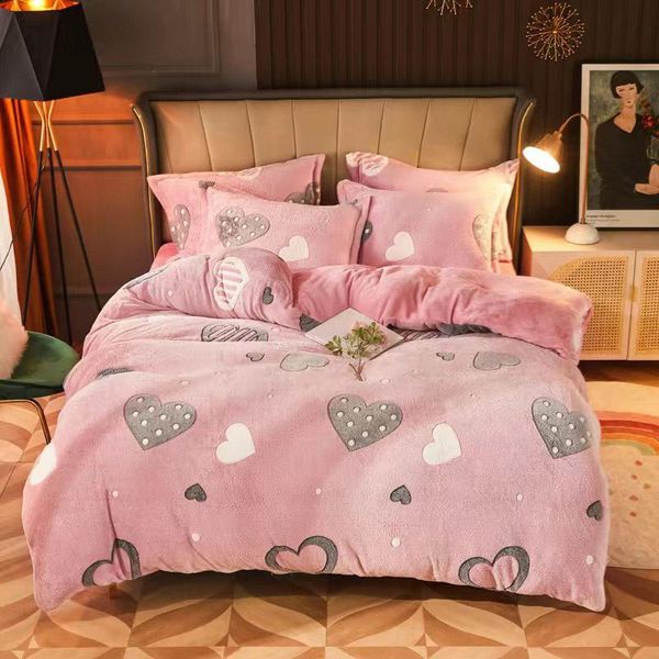 

bedding sets justchic girls sweet heart pink duvet cover pillowcase home wedding set winter snowflake velvet quilt  size