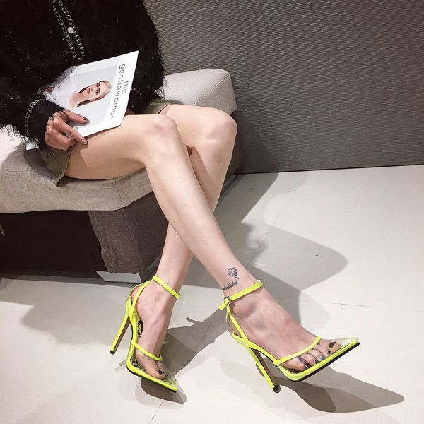 

2021 european women's and american style wild new fine pointed high heels with panel shoes sandals 57wf, Black