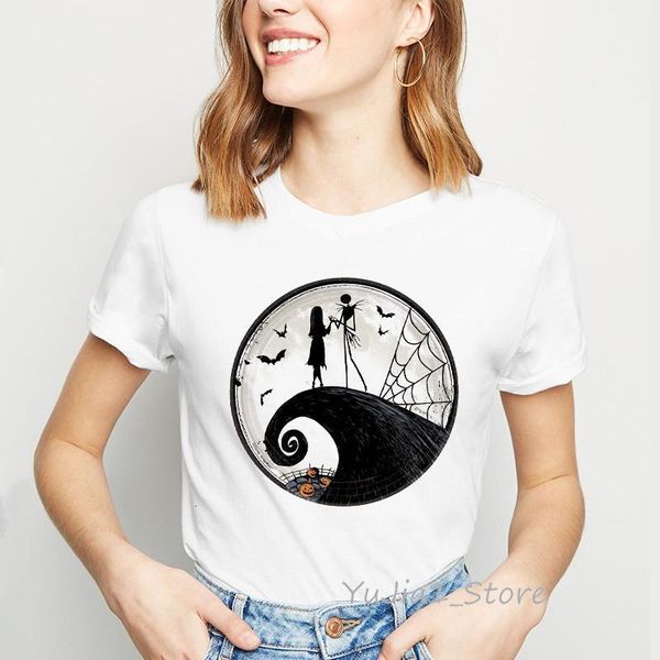 

halloween shirt women horror movie nightmare before christmas t shirt femme jack skeleton cartoon basic tshirt female white