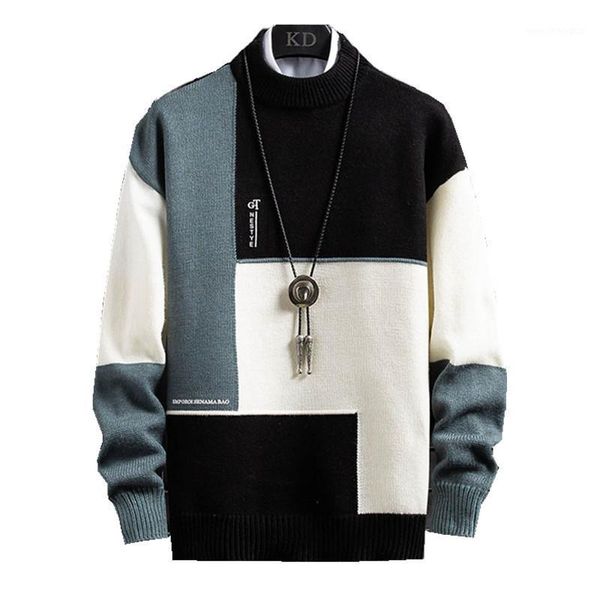 

men's sweaters winter cashmere warm sweater men turtleneck mens pullover patchwork slim fit knitted men's christmas jumper1, White;black