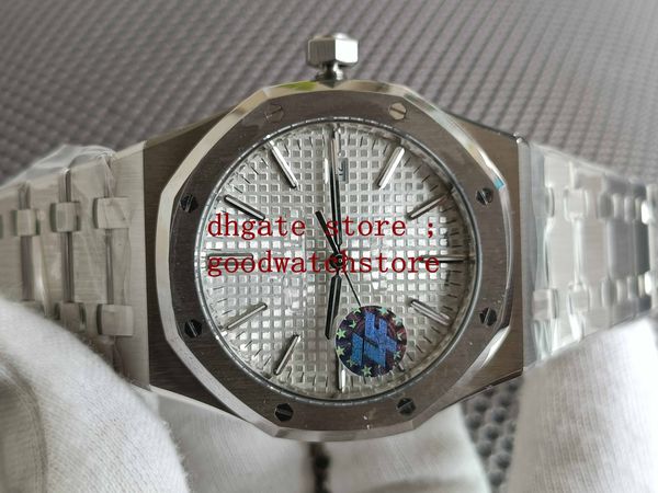 

zff men's luxury quality mens wristwatches 41mm v2 15400 ultra thin dive cal.3120 automatic mens watch white texture dial stick marker, Slivery;brown