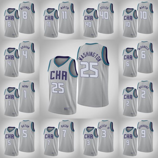 

hornets cody men zeller bismack biyombo marvin williams terry rozier iii malik monk 2019-20 gray jersey, Black