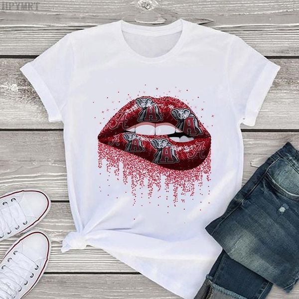 

2021 summer new women's t-shirt harajuku fashion lips printing female t shirt casual short-sleeved large size ladies tshirt, White