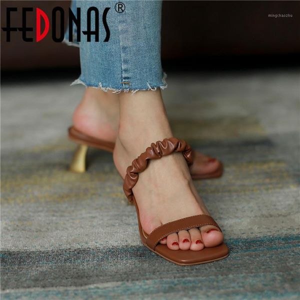 

sandals fedonas genuine leather concise shoes for women fashion heels 2021 summer high party office woman1, Black