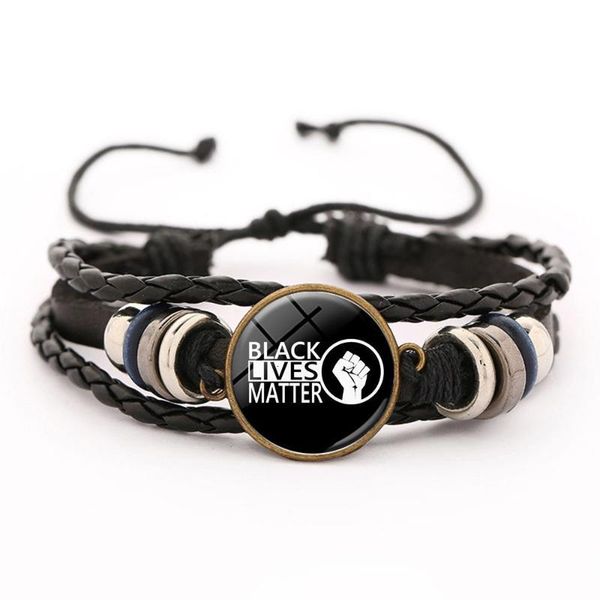 

adjustable black leather lives matter multilayer bracelet blm charm, Golden;silver