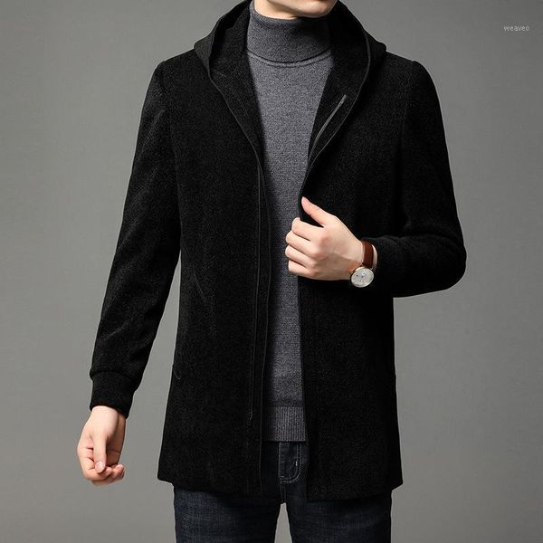 

autumn and winter woolen coat men's middle and long casual middle aged dad thickened men's woolen coat wholesale1, Black