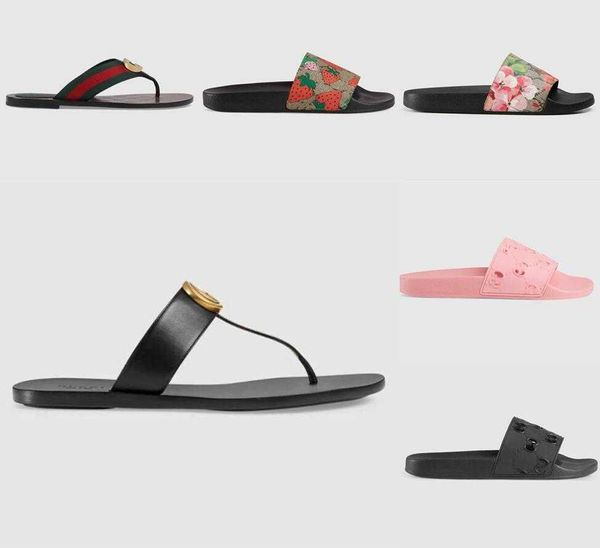 2022 Erkek Kadın Terlik Tasarımcı Kauçuk Slaytlar Sandalet Düz Blooms tasarımcıları Çilek Kaplan Arılar Yeşil Kırmızı Beyaz Web Moda Ayakkabıları Plaj