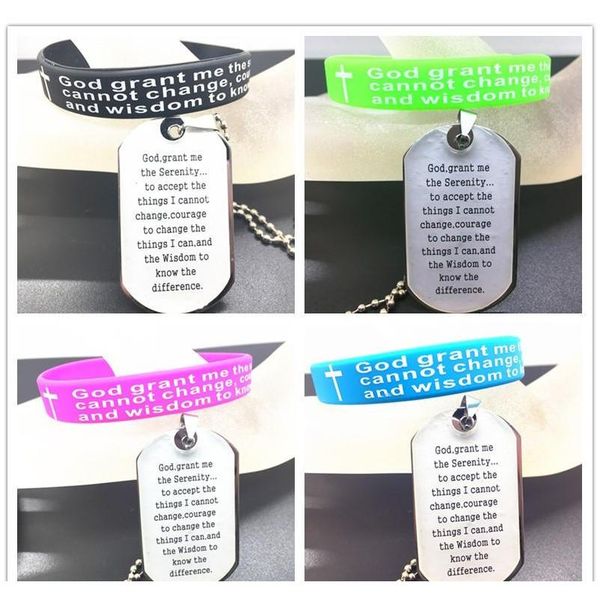 

wholesale set jesus christ english cross serenity prayer stainless steel pendant necklace with elastic si wmtqwf queen66, Silver