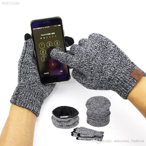 

scarves hat 3 pcs/lot touch gloves set men women h letter winter warm knit hat touch screen smart phone glove neckerchief cny841, Blue;gray