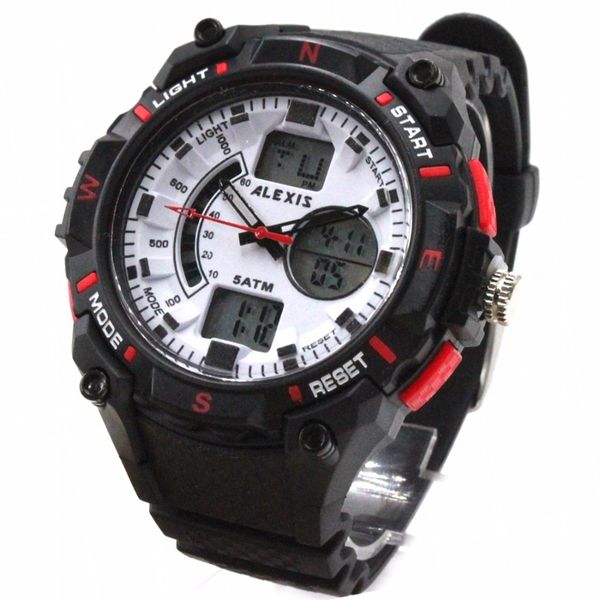 

alarm backlight water resist alexis dual time analog digital watch, Slivery;brown