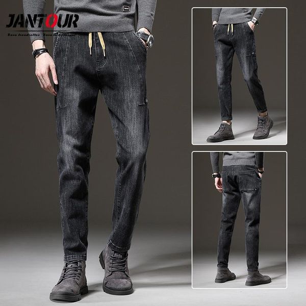 

black jeans men fashion vintage jeans autumn winter casual regular straight trousers 2020 high elasticity thicken long pants man, Blue