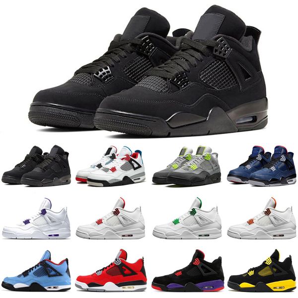 

2021 new jumpman 4 4s neon black cat men basketball shoes cactus jack bred loyal blue fire red mens trainers sports sneakers size 7-13