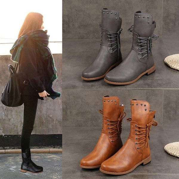 

women boots pu leather retro casual womans booties gladiator low heel shoes ladies fashion botas mujer invierno, Black