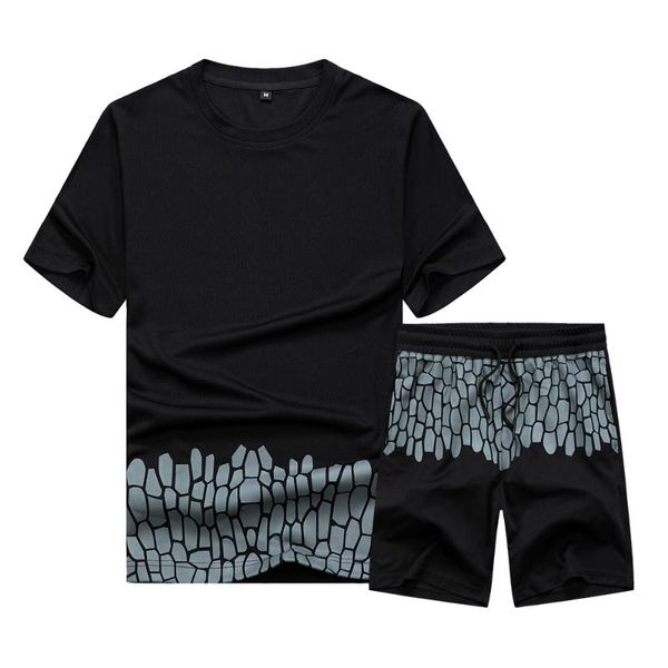 

2021 new men's tracksuit summer men 2 piece set us/euro size s-xxl short sleeve tee pants running shorts sportswear clothing, Gray