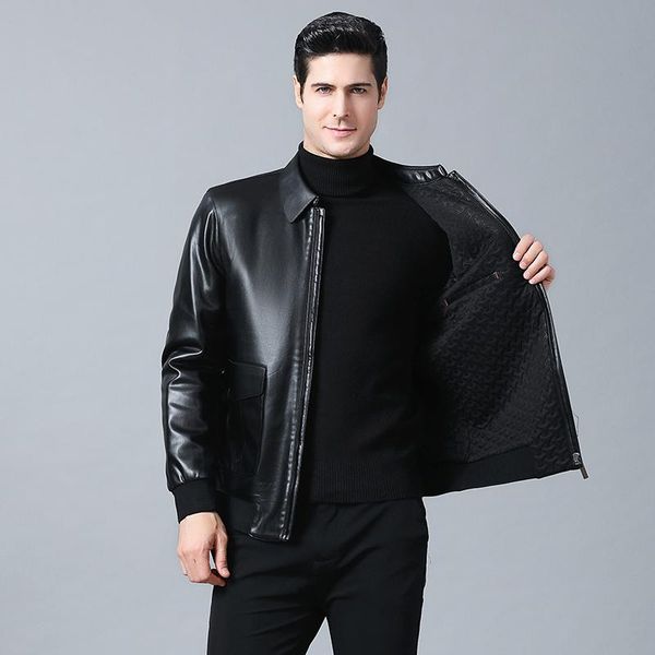 

2020 explosion models short cotton coat leather one men's cotton coat men's leather pu jacket plus velvet jacket, Black