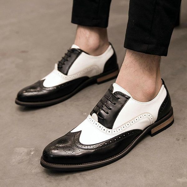 

new patchwork oxfords italian men brogue wedding lace up leather formal party shoes men luxury dress shoes 2021, Black