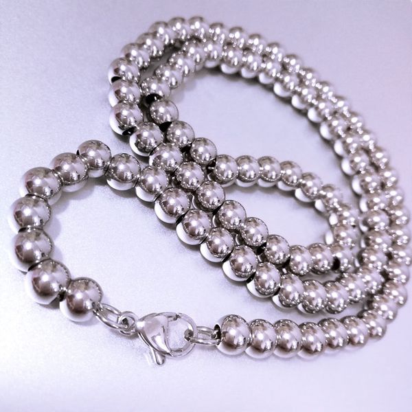 

shiny polished stainless steel men women 2036 inch length round beads 6 3mm lobster buckle necklace n588, Silver