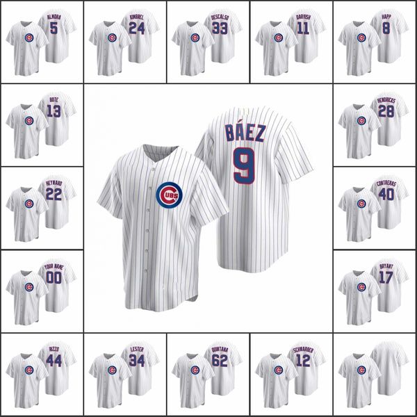 

chicago cubs #9 javier baez 44 anthony rizzo 17 kris bryant 12 kyle schwarber men women youth custom white replica home jersey, Black