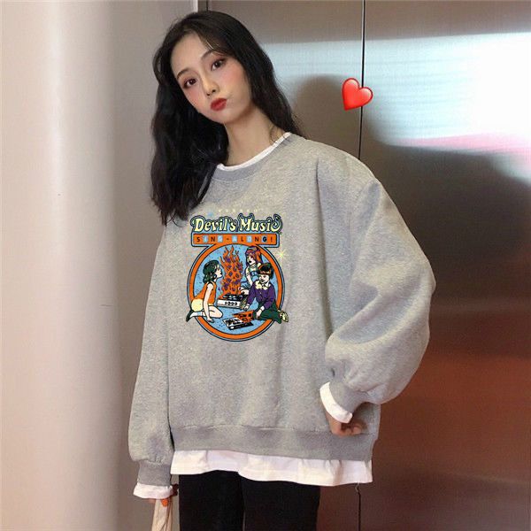

lsuper fire cec sweater women's two piece long sleeve autumn and winter new style plush thickened bf lazy school loose top, Black