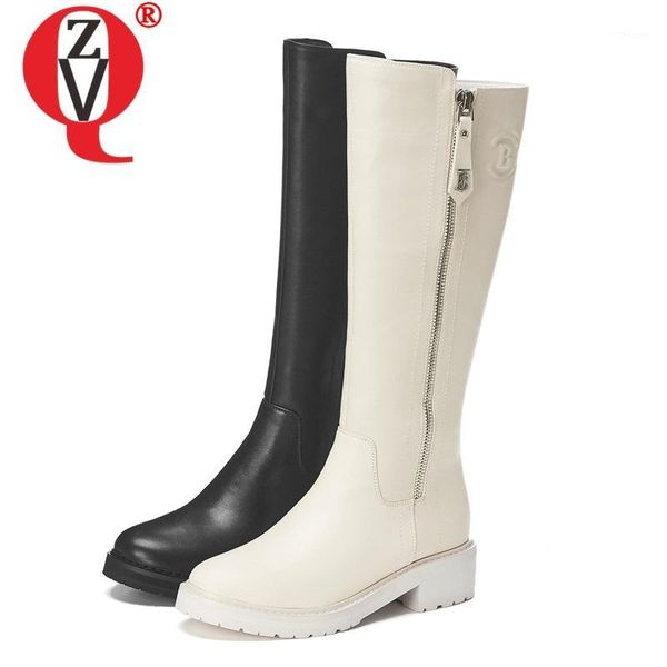 

zvq winter new warm knee high boots outside casual mid heels round toe zip round toe genuine leather women shoes drop shipping1, Black