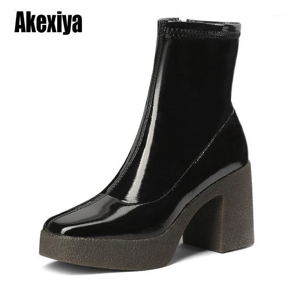 

2020 female superfine fiber boots thick heels ankle boots for women round toe winter shoes women high heel platform u1311, Black