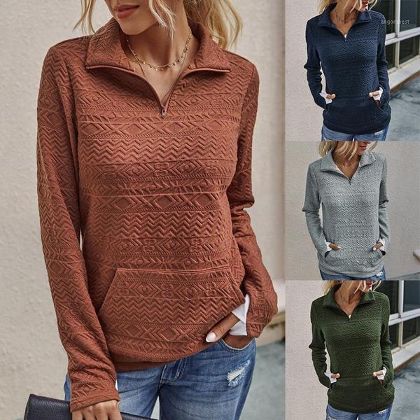 

fashion women solid color pullover zipper closure pocket sweater sweatshirt1, White;black