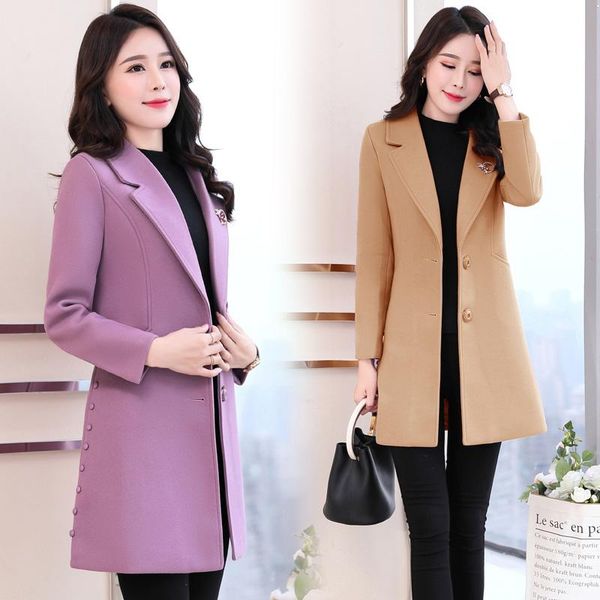 

autumn long woolen coat women plus size new korean wool coat long sleeve winter jacket women wool & blends, Black