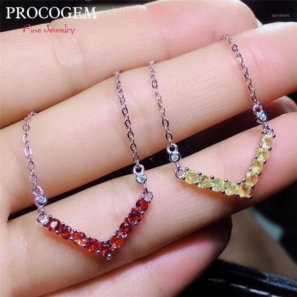 

natural fancy orange sapphire v necklaces for women 3x3mm 1.6ct genuine gems fine jewelry 925 sterling silver #3901