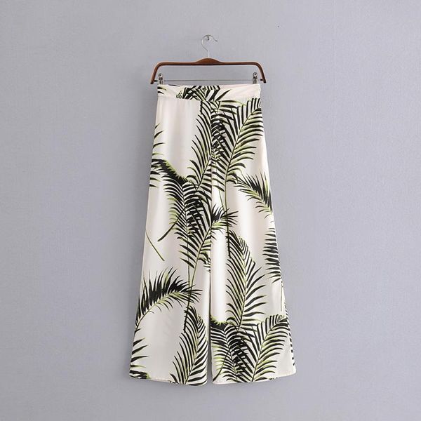 

high waist tropical leaf print loose long palazzo pants 2019 summer women zipper waist wide leg pants, Black;white
