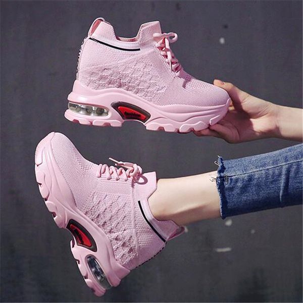 

springtime chunky woman mesh breathable casual loop-up vulcanize old female father fashion platform internal enhancement shoes ygmu, Black