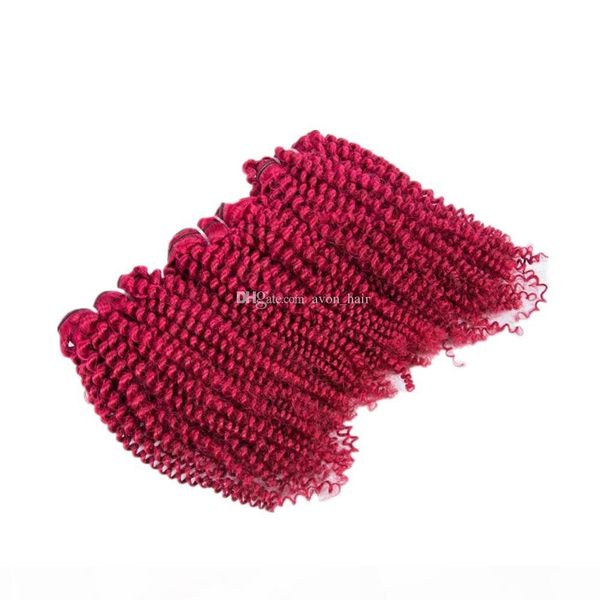 

burgundy colored afro curly 100% human hair wefts 3bundles double wefted burgundy color virgin human hair weves extensions 3pcs, Black