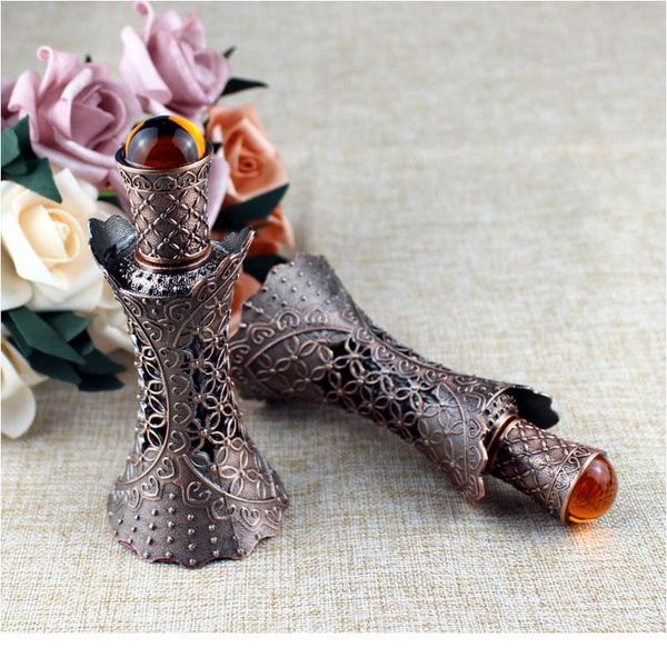 

1pc 12ml antiqued metal glass bottle arab style essential oils bottle with glass dropper middle east perfume oi qyleol
