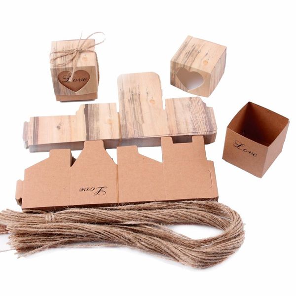 

fengreise 100 love heart candy box rustic свадебные подарки крафт упаковочная коробка с мешковиной джутся лентой свадебная вечеринка украшен
