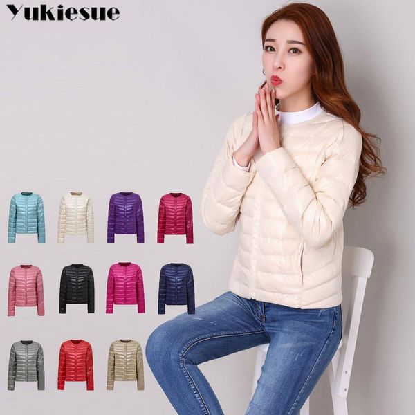 

women's down & parkas woman spring padded warm coat ultra light duck jacket round collar female overcoat slim jackets winter portable, Black